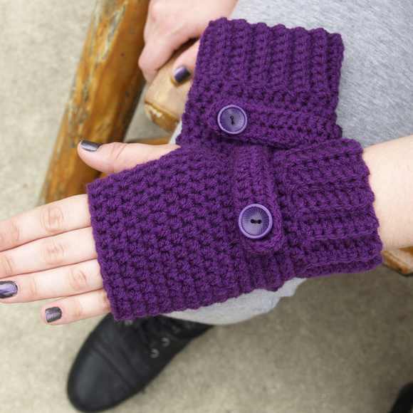 Purple Fingerless Wristlets - MADE TO ORDER - Picture 3 of 7